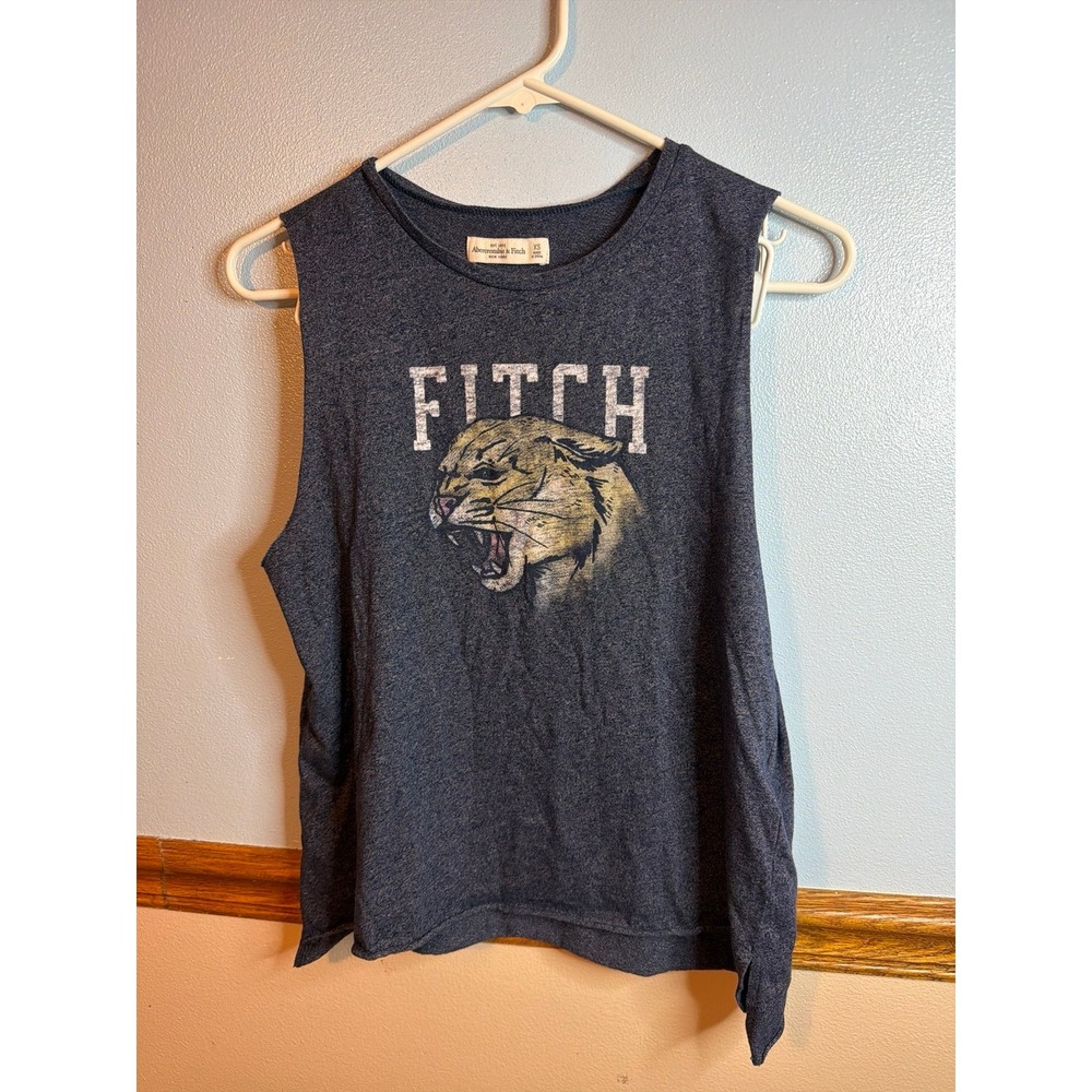 Abercrombie & Fitch Graphic Muscle Tank Top Blue Cougar Lion Size XS